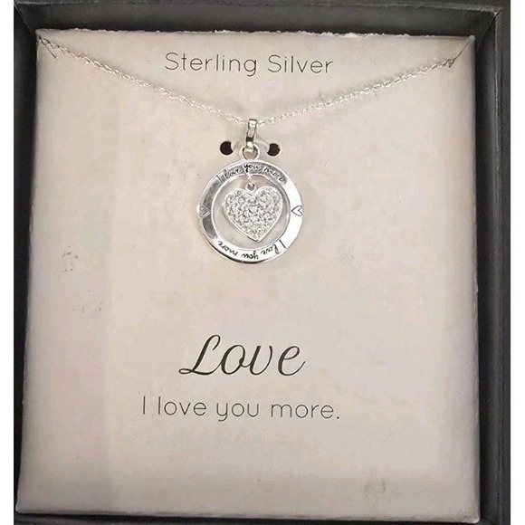 Sterling Silver 925 Love "I Love You More" Quote Necklace NIB - Picture 1 of 1